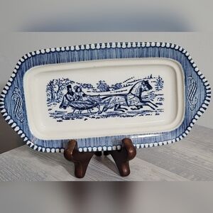 Vtg Royal China Currier & Ives Blue Butter Dish “The Road In Winter” No Lid Read